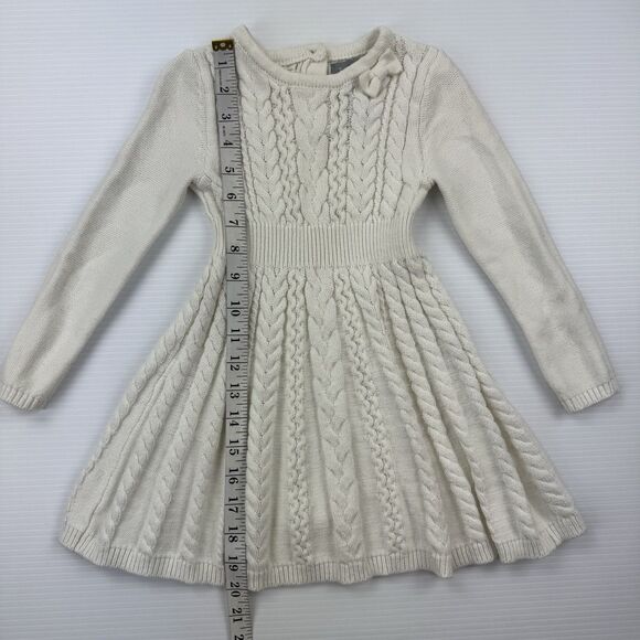 Tahari Kids 3T Cable Knit Sweater Dress Cream Long Sleeve Cotton Blend Bow - Picture 8 of 11